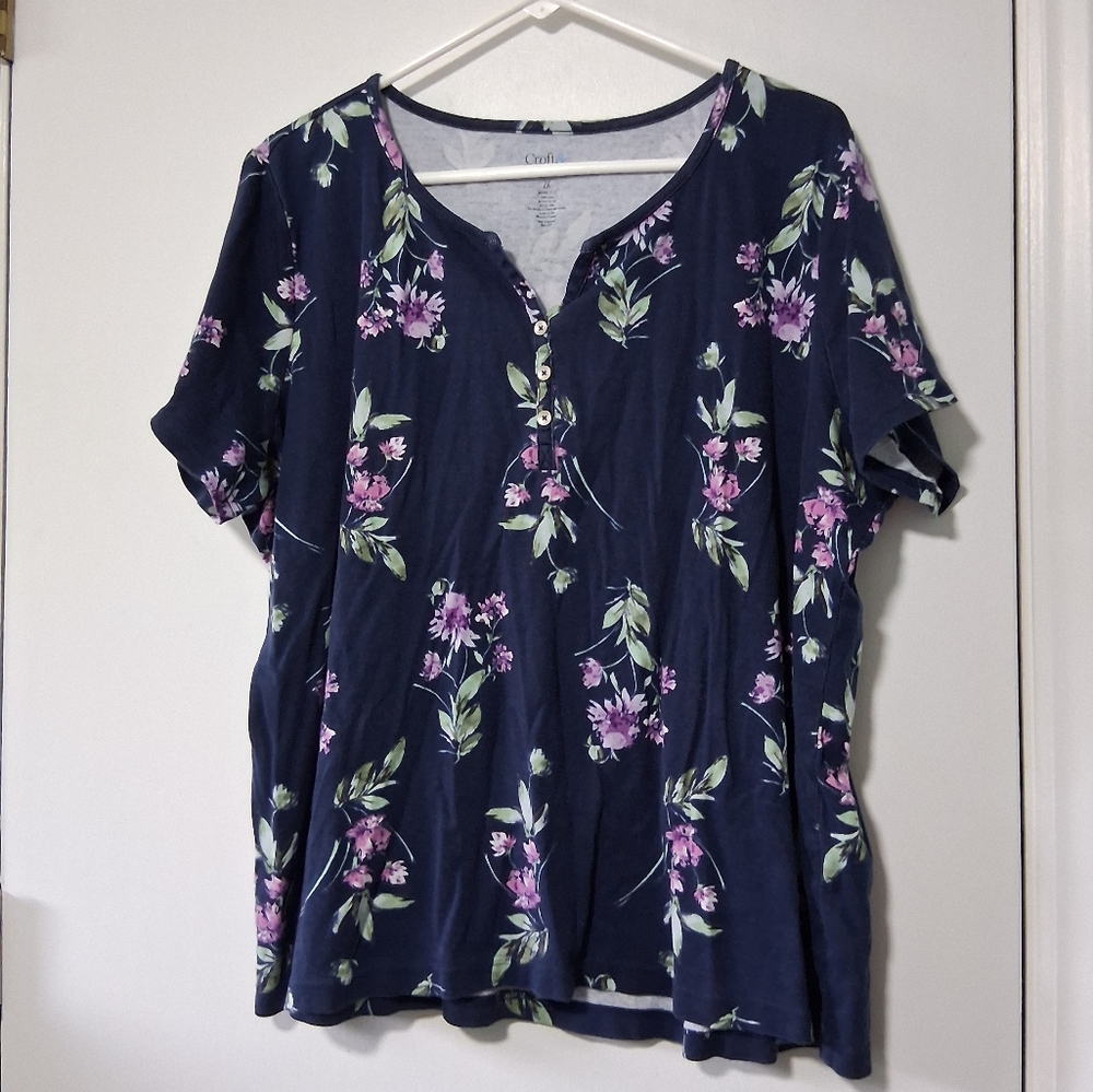 Croft & Barrow Navy Floral Blouse Size 2X